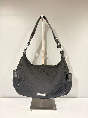 Vera Bradley Black Microfiber Shoulder Bag with Black Patton Trim